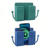 Caja de almacenamiento multifuncional montada en la pared, con caja de almacenamiento adhesiva para control remoto, soporte para teléfono perezoso para mesita de noche