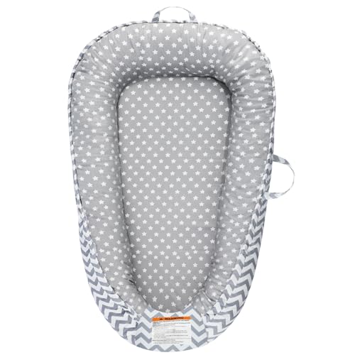 Image of Baby Lounger - Baby Lounger for Newborn 0-24 Months, Breathable Pure Cotton Baby Nest Lounger Cover, Baby Registry Newborn Essentials Gifts, Portable Floor Tummy Time Lounger for Home & Travel