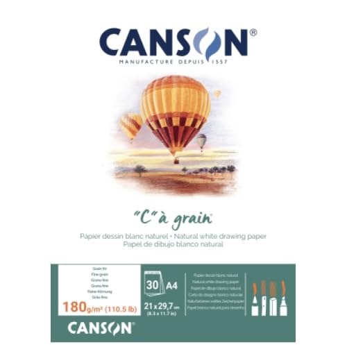 Lot de 5 Bloc 30 feuilles "C" à grain® (collées 1 côté) A4 180g/m², grain fin blanc naturel