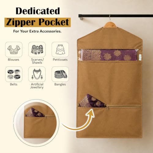 Image of JD FRESH 6 Pack Double Pocket Hanging Saree Bag for Wardrobe /Non Woven Clothes Bags for Storage /Breathable Hanging Saree Covers /Transparent Window Cloth Storage Bag /Stoarge Covers with Zip(Orange)