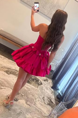 Satin Homecoming Dresses for Teens Strapless Short Prom Dress Pleated Bow Cocktail Gown2