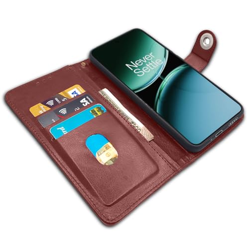 Image of Pikkme Flip Cover Leather Finish | Inside TPU with Card Pockets | Wallet Stand and Shock Proof | Complete Protection Button Flip Case for OnePlus Nord 4 5G (Brown)