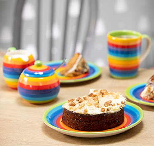 Handbemalte Zuckerdose und Kännchen im Set mit Regenbogen-Streifen