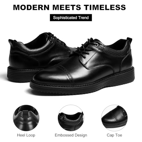 Image of Men's Full-Grain Leather Oxfords, Business Formal Dress Shoes with Arch Support, Comfortable for Office, Daily & Dating