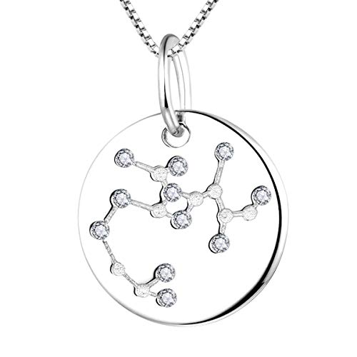 YL Plata esterlina 925 Zodiac Zirconia Plata esterlina 925 Collar colgante de plata con constelación para mujeres y niñas