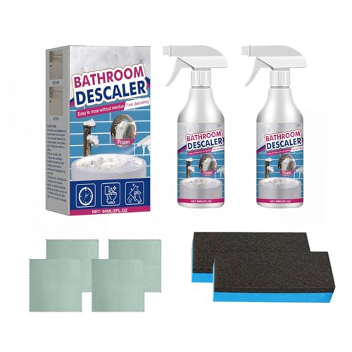 Fleckenentferner für Hartnäckige Flecken, Multifunktional Duschkabinenreiniger, Kalkentferner Dusche Stark, Badezimmer Reiniger Putzmittel für Glas Kanalisation Toiletten, Küche & Wandfliesen (2)