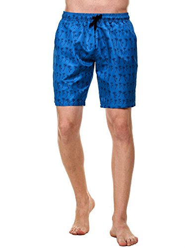 JINIDU Men's Beachwear Summer Holiday Sports Shorts Quick Dry Beach Drawstring Swim Trunks Lake-Blue
