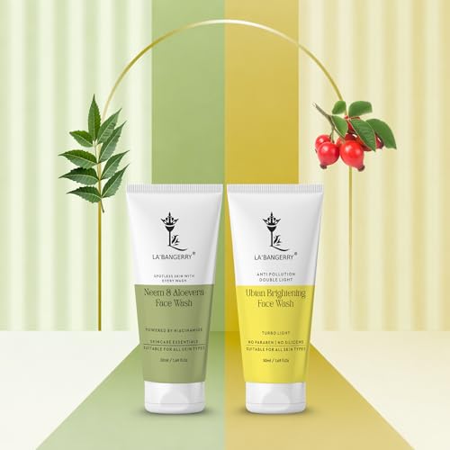 Image of LA'BANGERRY Anti-Pollution Ubtan Face Wash & Neem Aloe Vera Face Wash with Niacinamide | Deep Cleansing, Acne & Oil Control | For Men & Women Pack of 2 (50 ml Each)