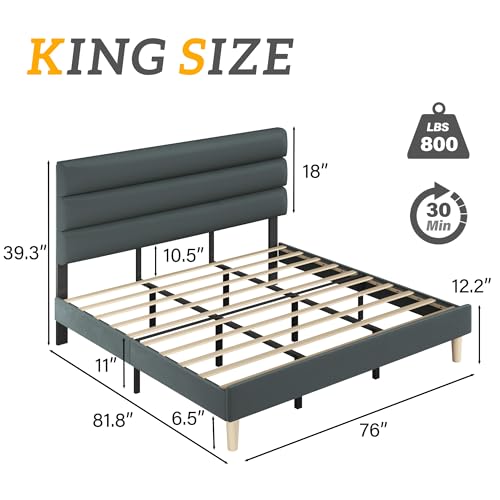 Fluest King Bed Frame for Modern Bedroom Furniture, Noise Free, Sturdy Metal Support, Easy Assembly, Grey
| Fluest King Bed Frame, Velvet Upholstered Headboard, No Box Spring Needed, Sturdy Metal Support, Noise Free, Grey
| Fluest King Bed Frame, Mo