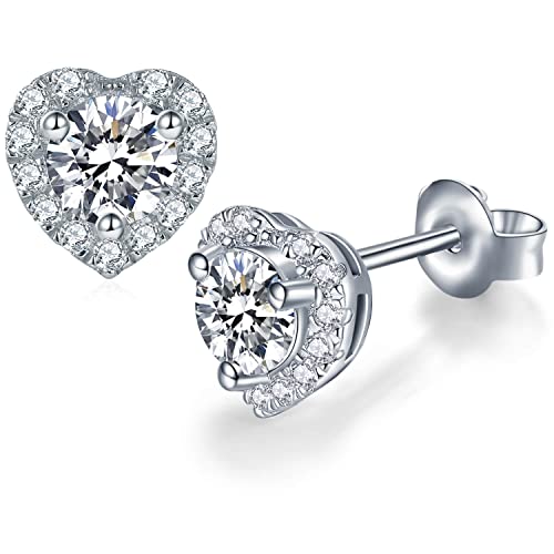 YODEWA 1/2/3ct Moissanite Stud Earrings for Women 925 Sterling Silver Hypoallergenic Flat Back 1 Pair DEF Color Lab Created Brilliant Round Moissanite Earrings 1.2CT/Pair Heart Shaped