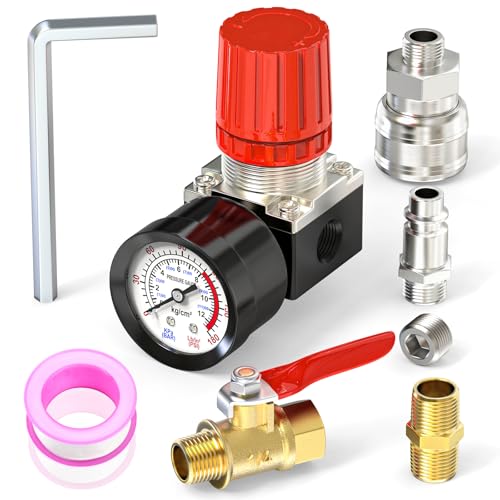 Image of MEANLIN MEASURE 1/4 Inch Air Compressor Regulator with Gauge, 0~180 PSI Air Gauge Regulator Inline for Air Compressor and Pneumatic Tools (Four-way valve)