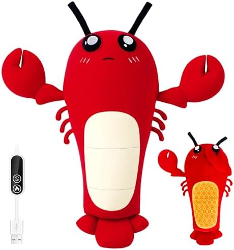 Crustacean Lobster Stuffed Animal Heating Pad for Period Cramps, Menstrual Comfort, Electric Heating Pad Plush, USB Powered Heated Plushie Toy for Women, Teen Girls &amp; Kids, Red, Spring Gift