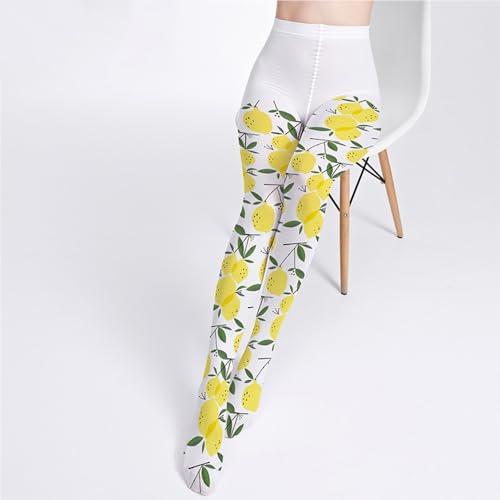 Premium Velvet Yellow Lemon Tummy Control Lolita Tights for Women with Designs Patterned Pantyhose Stockings4