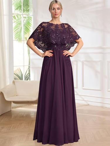 Cape Sleeves Mother of The Bride Dresses for Women with Pockets Sequin Lace Chiffon Formal Dresses Prom Evening Gowns3