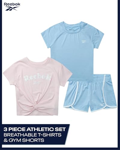 Reebok Girls 3-Piece Knit Tops & Running Gym Shorts Set for Sports & Play - image 2