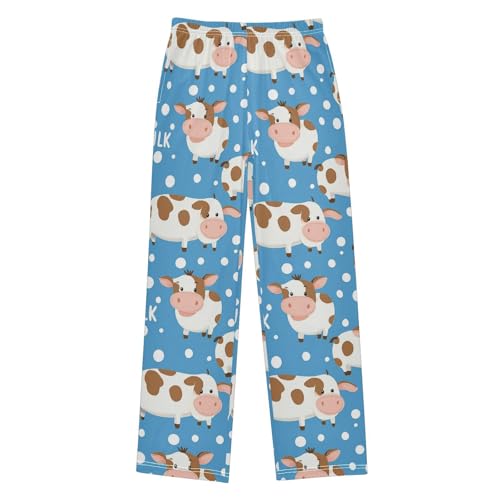 Cute Cartoon Cow Milk Boys Pants Girl Sleep Pants Long Trousers Elastic Waist Lounge Bottoms S