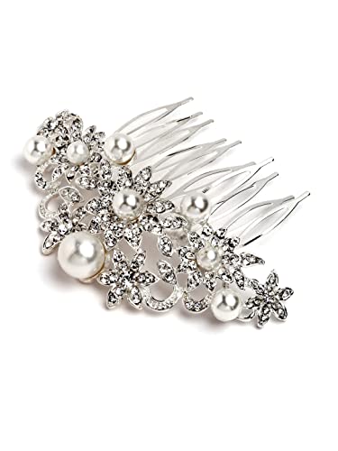 Image of Vogue Hair Accessories Golden And White Pearl Comb Hair Clip For Women (Silver New Hair Comb Clip 01)