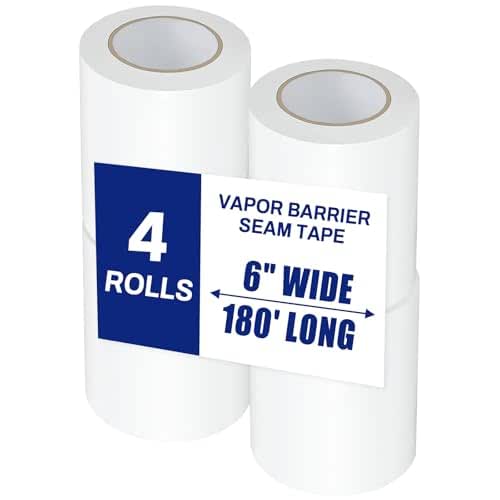 Bghdas 4 Roll, White Vapor Barrier Tape, 6" Wide x