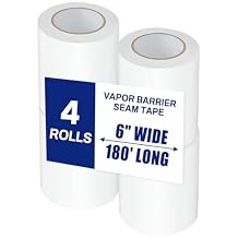 Bghdas 4 Roll, White Vapor Barrier Tape, 6" Wide x 180 Long, PE 9 mm Polyethylene Tape, for Crawlspaces, Underlayment Seams, Metal Building Seams, Excellent Air Barrier, Insulation Repairs