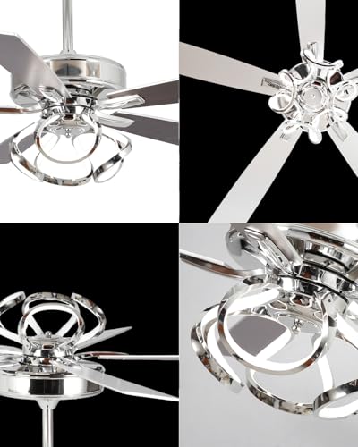 Image of Ceiling Fans with Lights and Remote - Modern Silver Ceiling Fan with Light and Remote, 3CCT, 6 Speeds, Quiet, Dual-Sided Reversible Blades Indoor Outdoor Chandelier Fan for Bedroom Living Room
