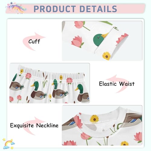 Pajama Sets Long Sleeve Duck Floral Leaves Pattern Soft Comfy Sleepwear 2 Piece PJS 3-8T4