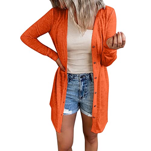 Women's Open Front Lightweight Cardigan Long Sleeve Button Down Loose Outwear Trench Fall Clothes for Women 2024