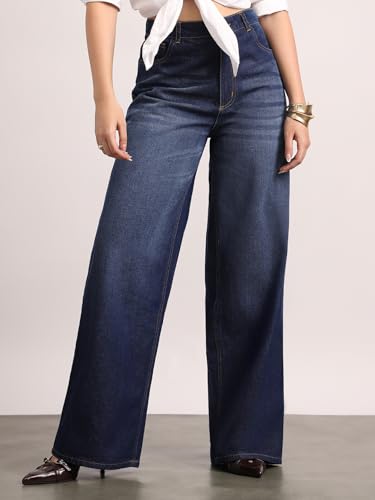 Image of Urbano Fashion Women's High Rise Loose Baggy Fit Washed Jeans Non-Stretchable