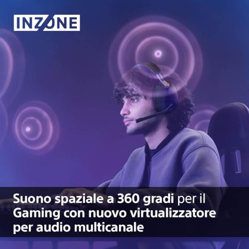 INZONE H9 - Cuffie Gaming wireless con Noise Cancelling, Suono spaziale a 360 gradi, Vestibilità comoda, Durata della batteria di 32 ore, Bassa latenza, Mic, Compatibile con PC e PS5 - Nero - Cuffia gaming - Immagine 2