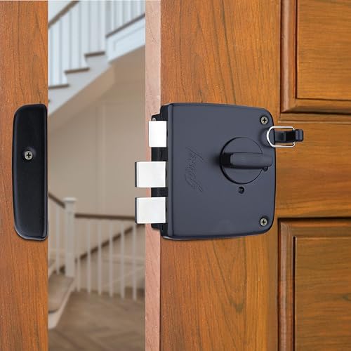 Image of Godrej Tribolt Compact 1CK LB | for Inside /Outside Opening Wooden Doors | 60mm Backset | Reversible Latch | 3 Keys | Puller Ring Anti-Lockout | Textured Black Finish | 5 Year Warranty