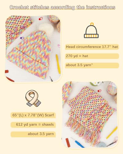Image of Katech Crochet Kit for Beginners w /Step-by-Step Instruction for Hat, Scarf