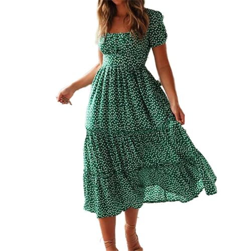 Robe vintage imprimée femmes à col carré et jupe évasée rétro