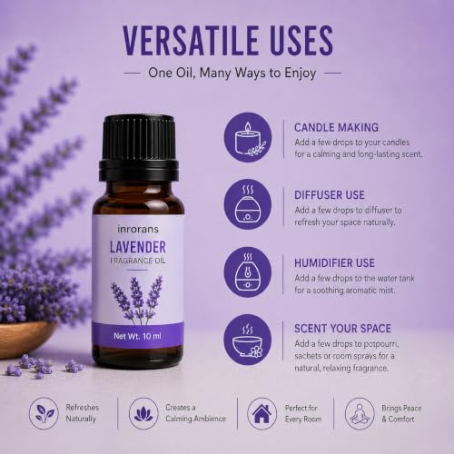 Image of Lavender Fragrance Oil | Premium Scented Oil for Diffuser, Humidifier, Aroma Burner, Potpourri, Candle Making, Soap Making & Home Fragrance | Pack of 2 (10+10 ml)