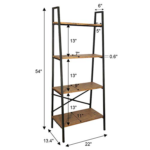 Blissun 4 Tiers Ladder Shelf, Vintage Bookshelf, Storage Rack Shelf for Office, Bathroom, Living Room