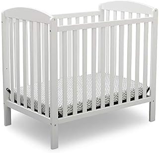 Delta Children Emery Mini Convertible Baby Crib with 2.75-inch Mattress, Bianca White
