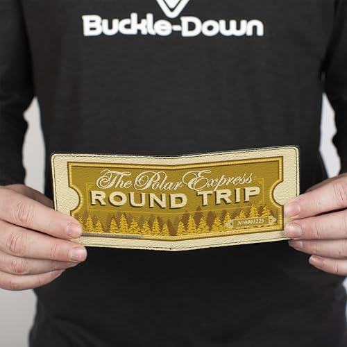 Buckle-Down Men's Holiday Movies Wallet, Bifold, The Polar Express Round Trip Train Ticket Golds, Vegan Leather, 4.0" x 3.5"4