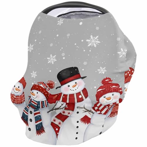 Nursing Cover for Breastfeeding Scarf, Christmas Snowman Winter Falling Snowflake Gray Baby Car Covers Super Soft Multi Use for Canopy Shopping Cart Cover Blanket Stroller Cover