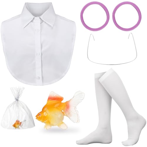 Maiteenly 7 Pcs Halloween Women Costume Kit Include Women Collar White Knee High Socks Purple Hair Ties Plastic Goldfish Fake Braces Plastic Bag Adult Women's Costume for Women