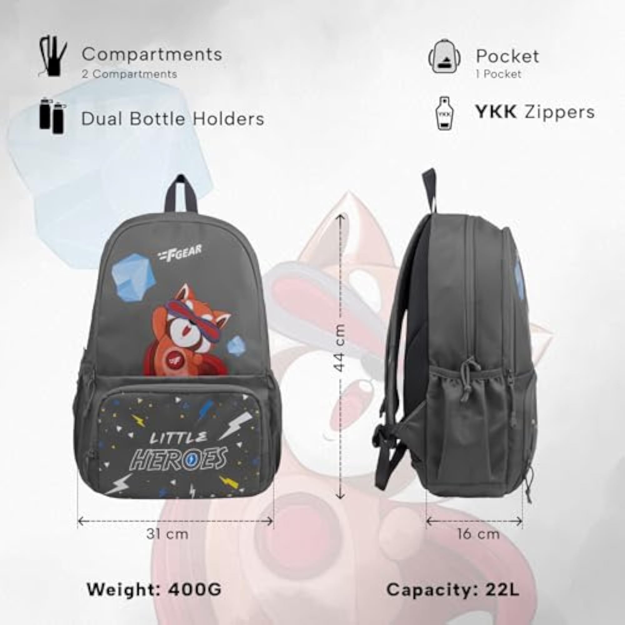 Little Heroes Grey 22L Backpack for School