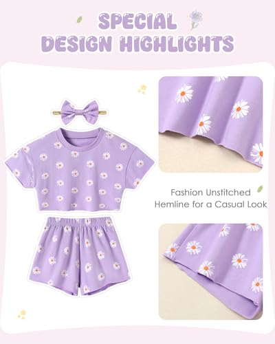 Image of SANMIO Toddler Girl Clothes Summer 3 Piece Outfits Cute | Short Sleeves Checkered Tops Shorts and Headband Girls Clothing Set