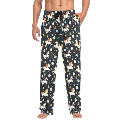 Mens Cotton Pajama Pants Sleep Lounge Pj Bottoms Sleepwear with Pockets Drawstring S Unicorn Yellow Star