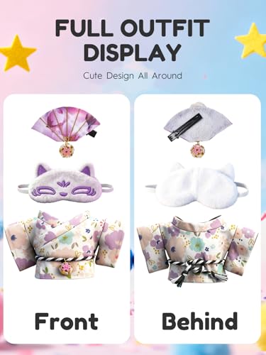 Image of Clothes for LABUBU 6.7inch (17cm) Doll, Cute Outfit Small Dress and Hairpin, Dress Up, Accessories (No Doll) (Purple Kimono)