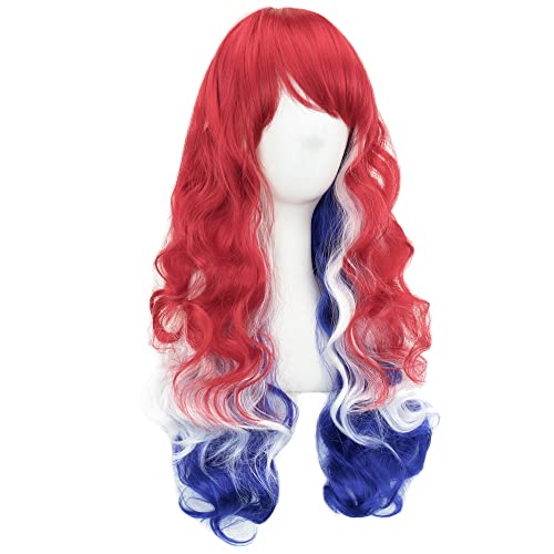 IMISSU Flag Color Design Hair Cosplay Wigs with Bangs Halloween Costume Wig (NL Flag Red White Blue) - Image 3