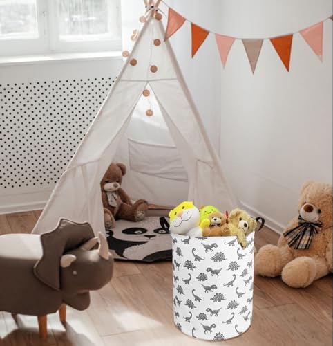 HUAYEE 19.7 Inches Large Laundry Basket Waterproof Round Cotton Linen Collapsible Storage bin with Handles for Hamper,Kids Room,Toy Storage(Dinosaur) - 5