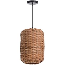 Lamparas Para Salon Estilo Nordico Lámpara de Techo Colgante de Ratán Natural | Modelo LAN 7hSevenOn Deco | Lámpara de Techo Estilo Nórdico, Bohemio, Natural | Lámpara de Techo Salón, Dormitorio... | Lámpara 20x20x30cm
