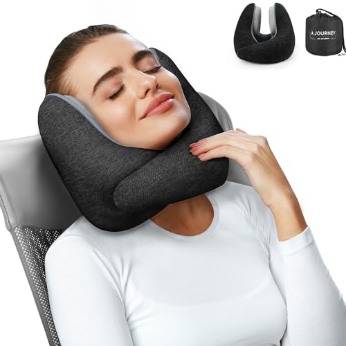 SOUTHVO Neck Pillow Airplane with Noise Canceling Earmuffs NRR 25dB, Memory Foam Airplane Pillow, 360°Neck Support Travel Accessories for Airplanes, Trains, Cars Office Napping (Dark Blue, L)