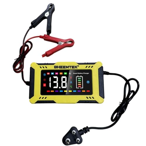 Image of Bheemtek Car Battery Charger 6A 12V with LED Display | Portable Smart Charger & Maintainer for Lithium Iron Phosphate, Lead Acid, AGM, Gel, SLA, Wet Motorcycle Batteries with Automatic Repair Function