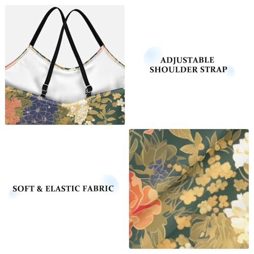 KLL Colourful Small Liberty Blooming on Green Background Girls' 1 Piece Bathing Suit Beach Swimwear Adjustable Shoulder3