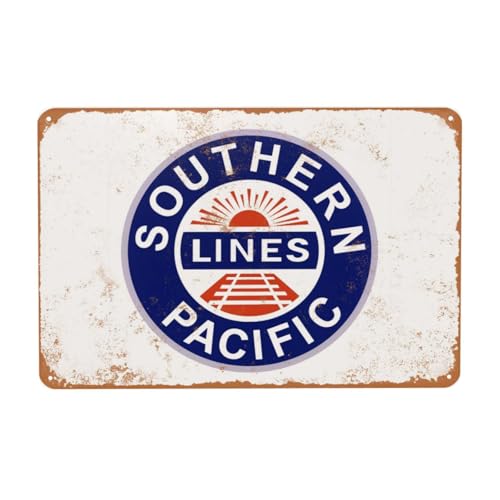 GENVER Vintage Metal Sign, Southern Pacific Railroad Tin Signs, Versatile Plaque Decor Poster for Home Man Women Bar Home Man Cave Accessories Garage Backyard Bedroom Wall Gift 12 x 8 Inch