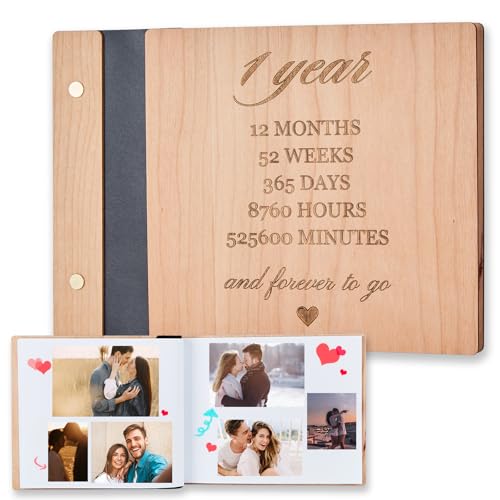 1 Year Anniversary Scrapbook, 1st Anniversary Paper Gift Photo Album for Boyfriend Girlfriend Her Him, One Year Wedding First Anniversaries Ideas Handmade DIY Memory Book for Couple Wife Husband