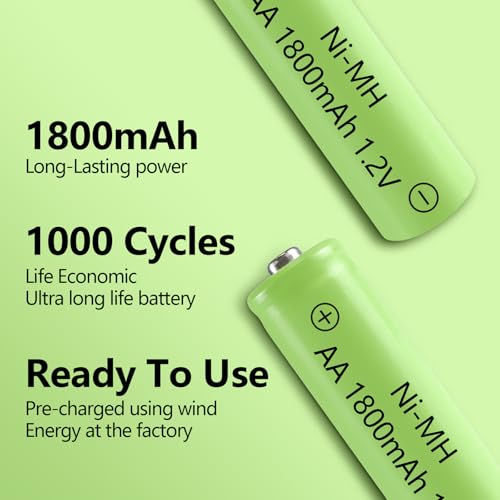 GENYESTAR Rechargeable AA Battery NIMH 1.2V Double A 1800mAh High Capacity AA Batteries Replacement for Solar Lights Lantern Household Devices, 8 Pack